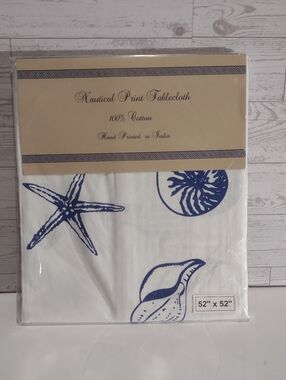 52" x 52" 100% cotton Sea Shells Nautical Print Tablecloth